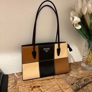 Patchwork Shoulder Bag - Black, Brown, Cream